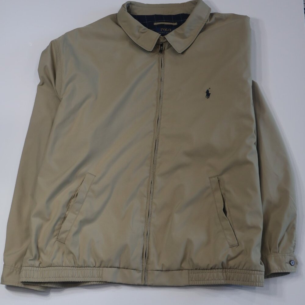 Polo Ralph Lauren Jacket Men 4XL Tall Beige Collar Strap Lined Full Zip Bi-Swing